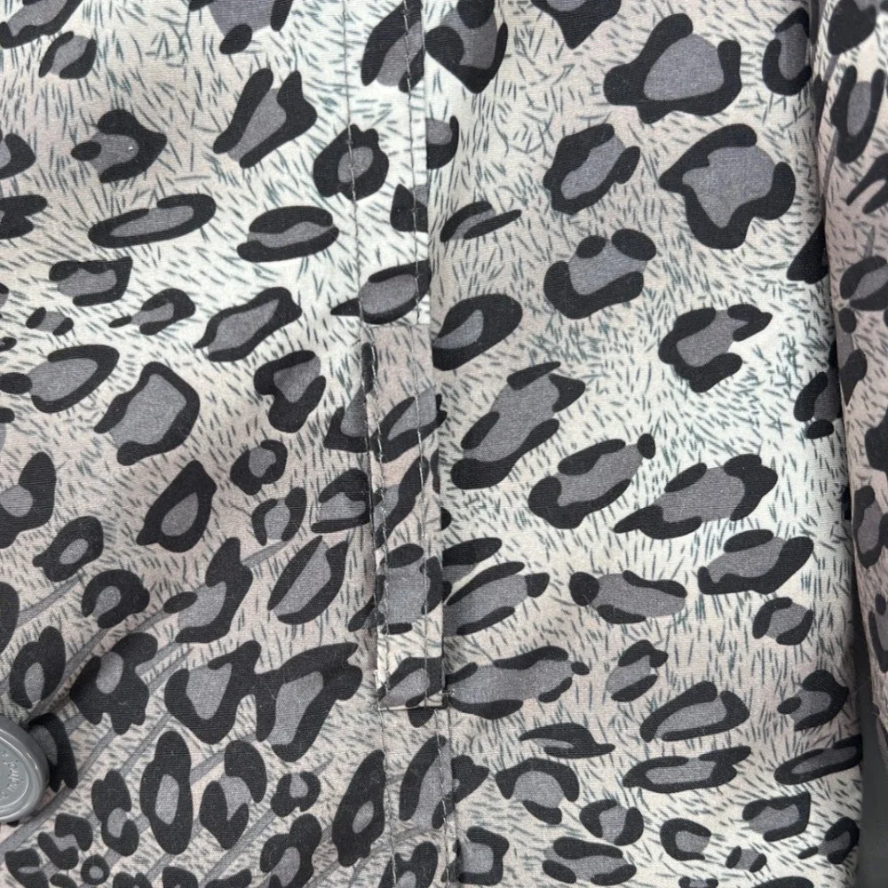 Anthropologie Joujou Gray Leopard Trench Short Double Breasted Jacket Large‎ EUC